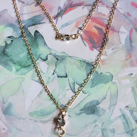 New! Double Crystal Drop Necklace - Picture 3 of 7